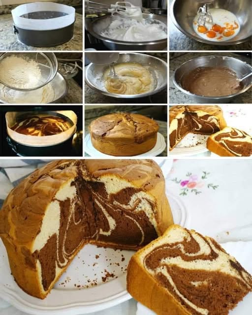 Miękkie, marmurkowe ciasto biszkoptowe