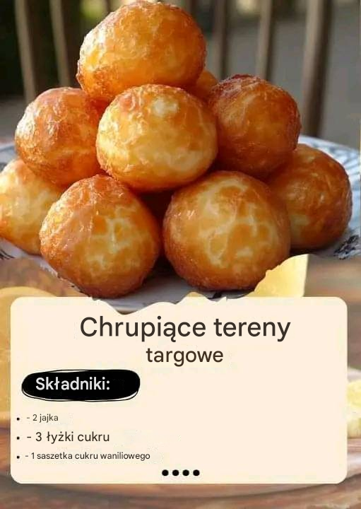 Chrupiące tereny targowe 📝Składniki: 🔸2 jajka 🔸3 łyżki cukru 🔸1 saszetka cukru waniliowego 🔸250g mąki 🔸1/2 saszetki drożdży 🔸125 ml mleka 🔸1 gou… Zobacz więcej