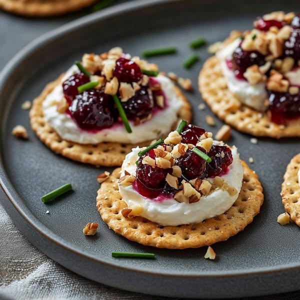 Krakersy z serem śmietankowym i żurawiną