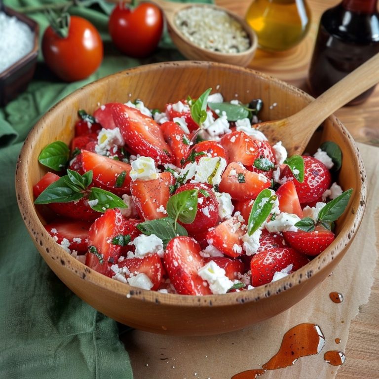 Sałatka z truskawkami, pomidorami, serem feta i bazylią