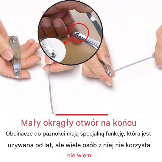 Mały okrągły otwór na końcu obcinacza do paznokci