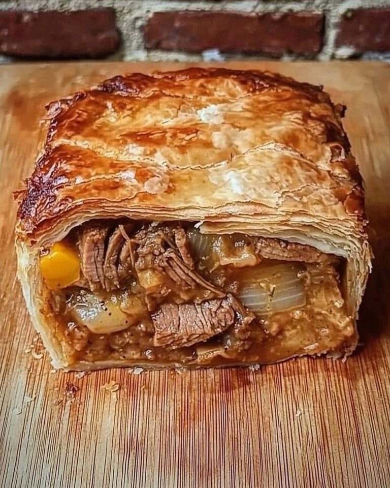 Ciasto francuskie z duszoną wołowiną i roztopionym serem 🥩🧀✨