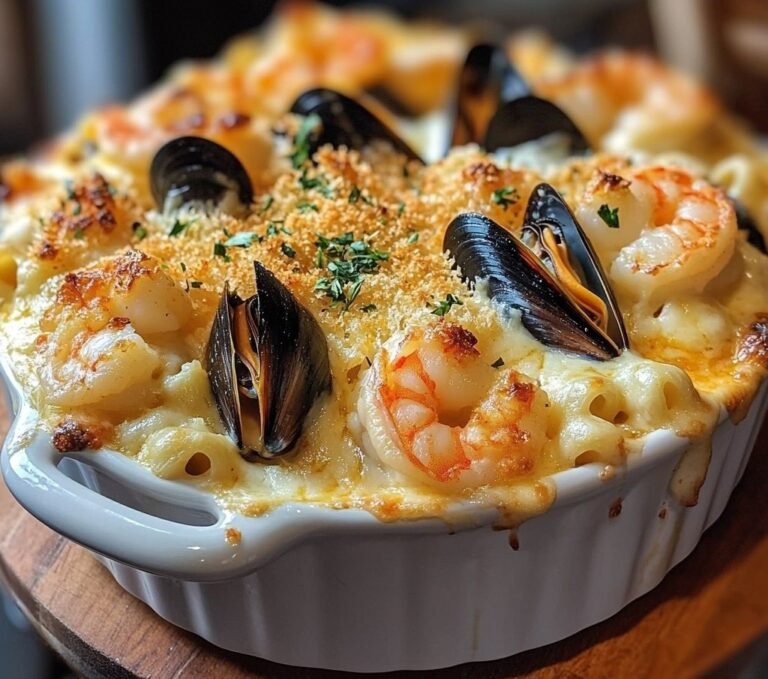 Gratin z owoców morza z makaronem (makaron z krewetkami i małżami)