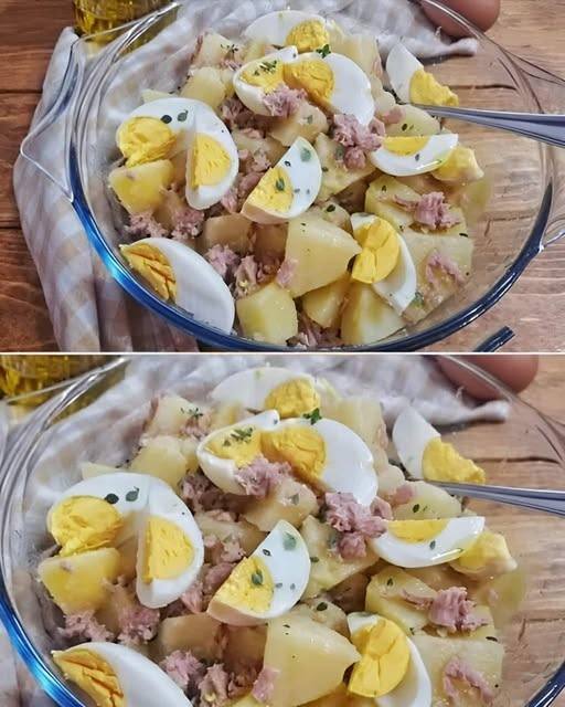 SAŁATKA ZIEMNIACZANA Z TUŃCZYKIEM I ŚWIEŻYMI JAJKAMI