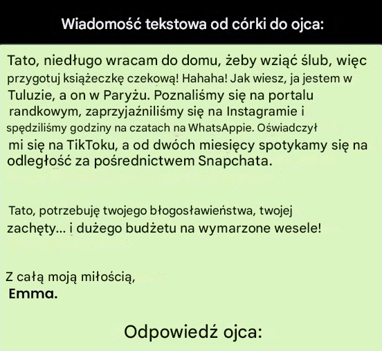 Wiadomość młodej dziewczyny do jej ojca...