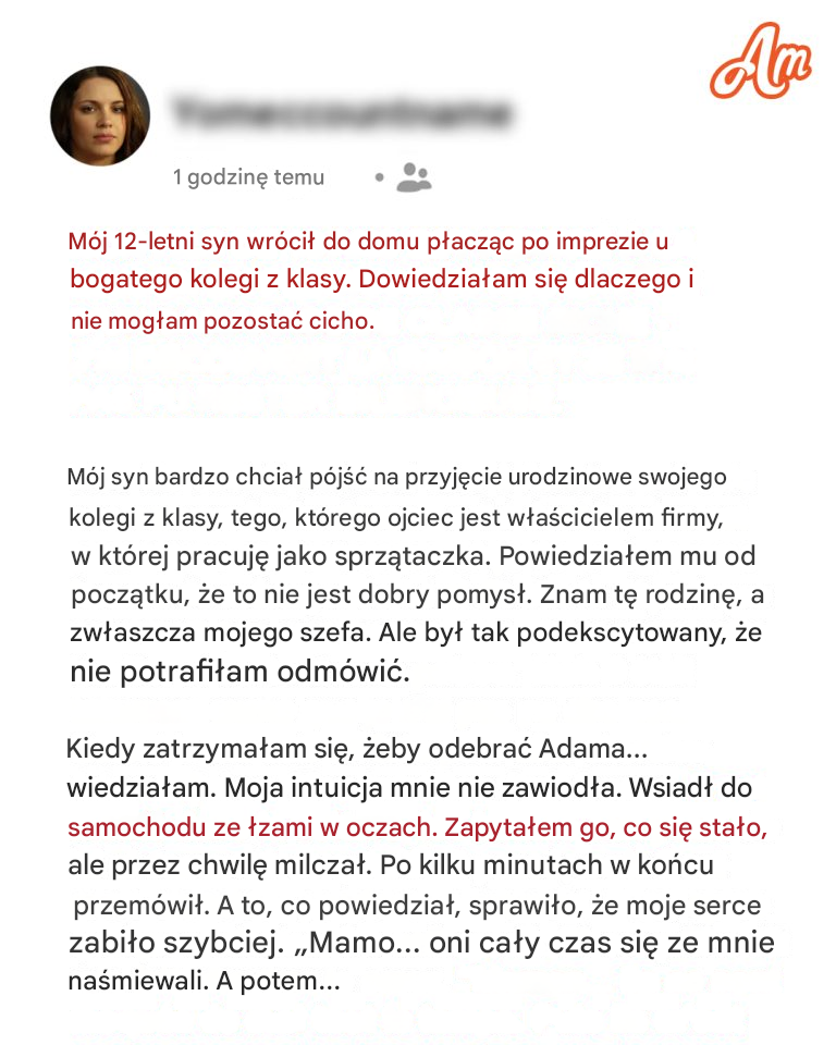 Mój 12-letni syn wrócił do domu płacząc po imprezie u bogatego kolegi z klasy – kiedy dowiedziałem się dlaczego, nie mogłem milczeć