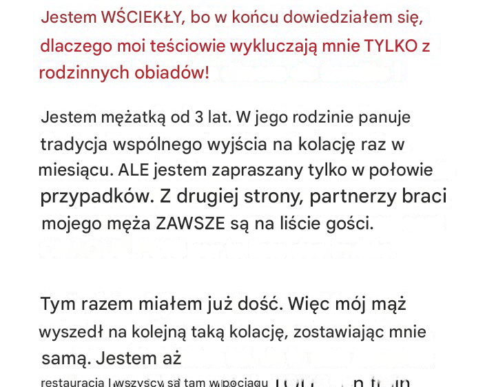 Jej mąż nie pozwalał jej przychodzić na rodzinne posiłki, w końcu odkryła prawdę: „to nie były posiłki, ale...