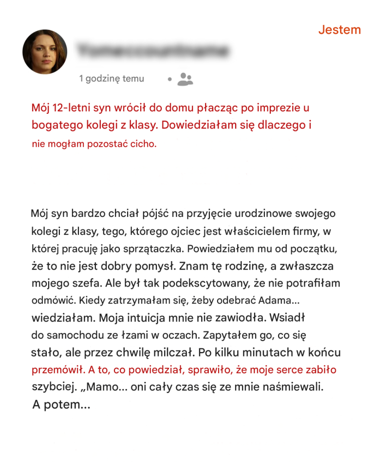 Mój 12-letni syn wrócił do domu płacząc po imprezie u bogatego kolegi z klasy – kiedy dowiedziałem się dlaczego, nie mogłem milczeć